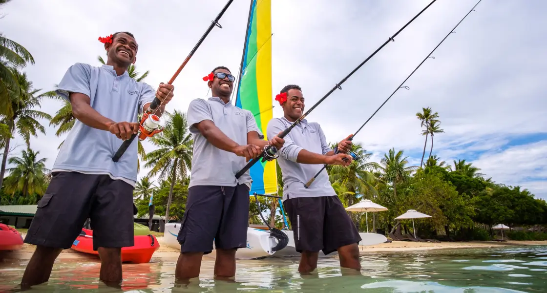 Local fishermen sustainably catching seafood in Fiji